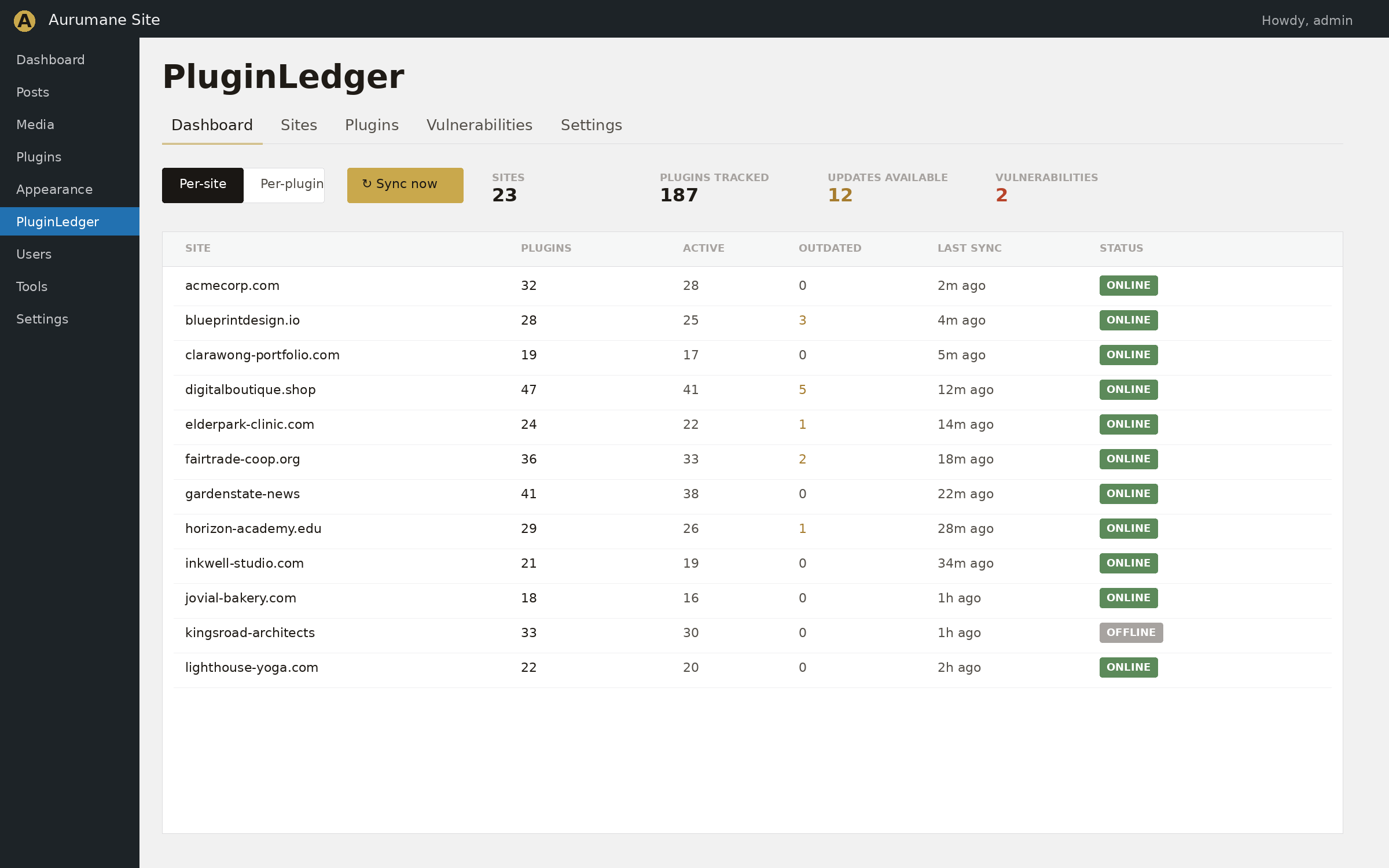PluginLedger admin interface